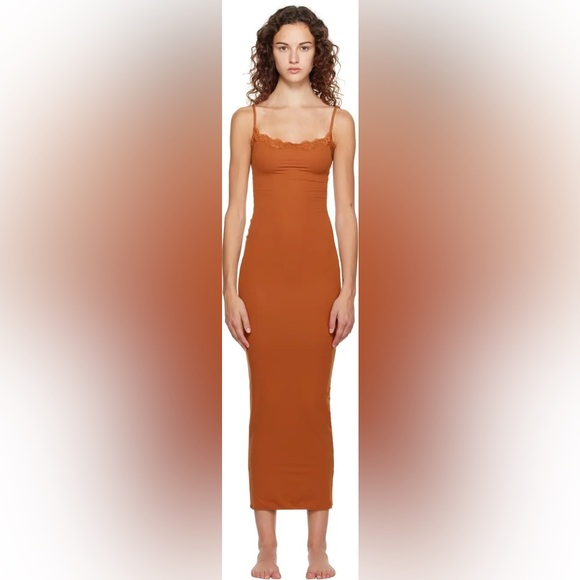 SKIMS FITS EVERYBODY LACE LONG SLIP DRESS LIMITED EDITION: BRONZE XXS - Picture 2 of 8